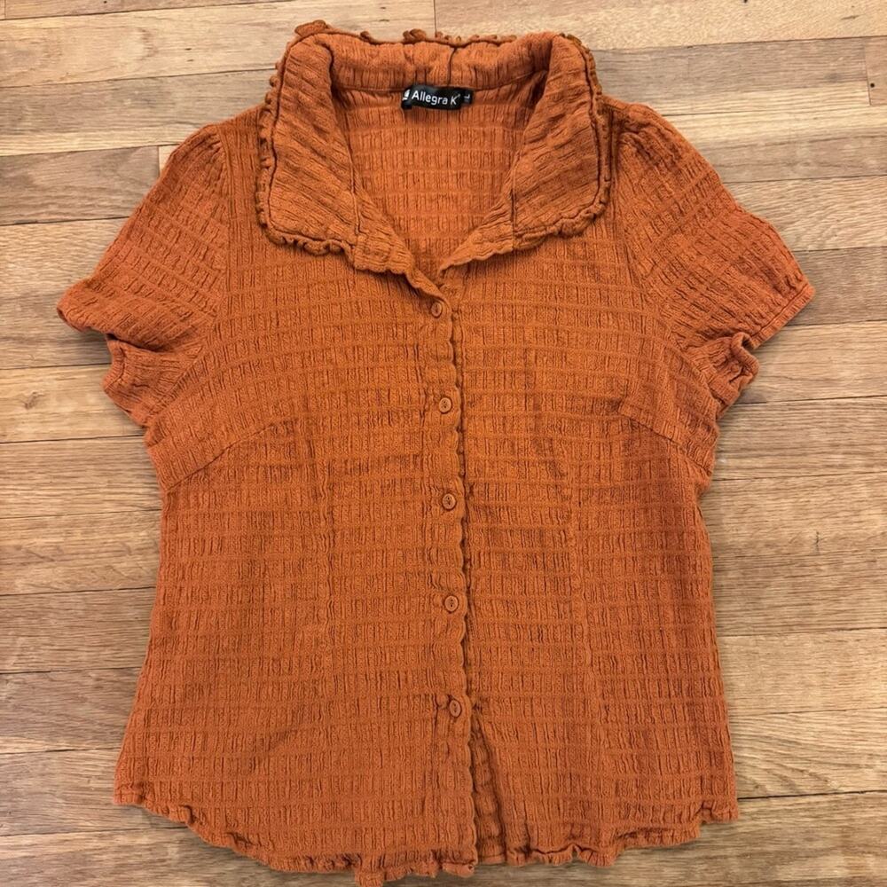 Allegra K burnt orange button down blouse shirt top size large L
b5